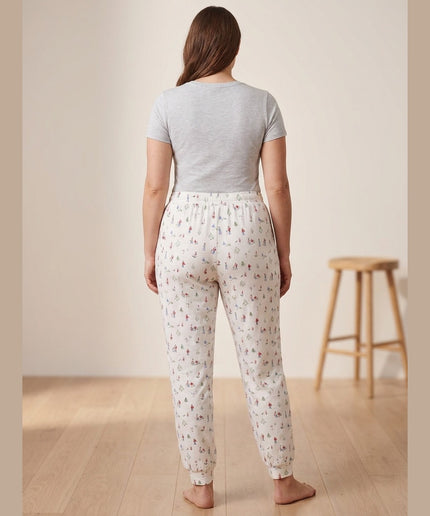 Pantallona Relax krem me print për Femra - Model Back