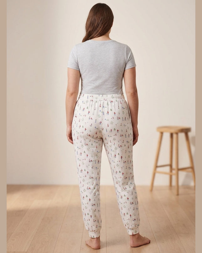 Pantallona Relax krem me print për Femra - Model Back
