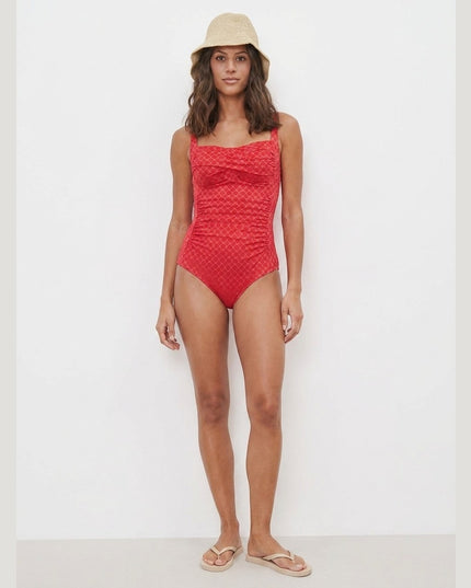 Rroba banje e kuqe me print për Femra - Model Front