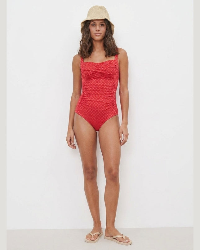 Rroba banje e kuqe me print për Femra - Model Front