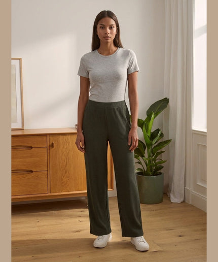 Pantallona Jersey ngjyrë ulliri për Femra - Model Front