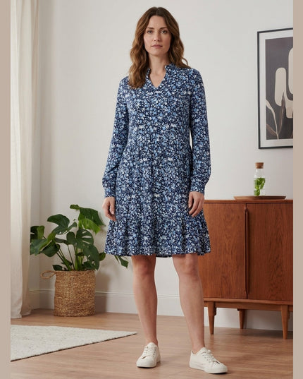 Fustan Jersey Kaltër e Errët për Femra - Model Front