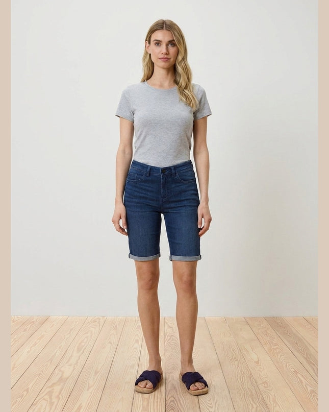 Xhinse Bermuda të kaltra të errëta për Femra - Model Front