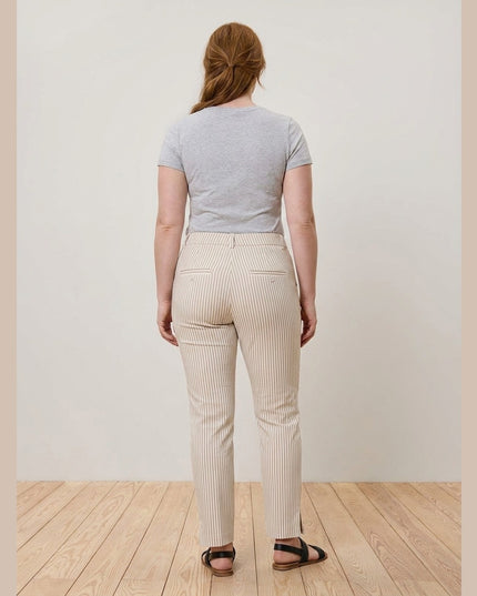 Pantallona Stretch-Twill me Vija Krem-Bardhë e Bezhë për Femra - Model Back