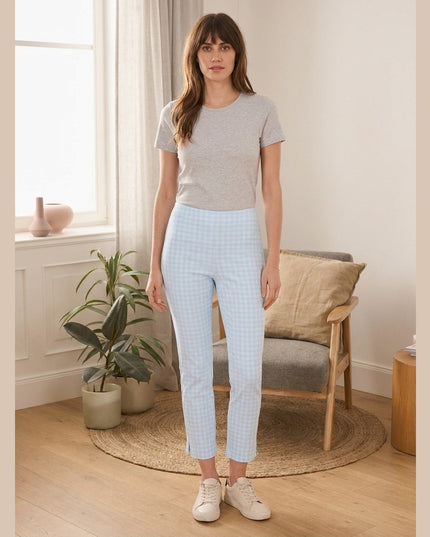 Pantallona 7/8 Stretch Kaltër e Çelët dhe e Bardhë për Femra - Model Front