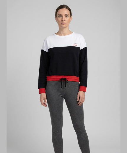 Sweatshirt zi e bardhë me detaje të kuqe për Femra - Model Front