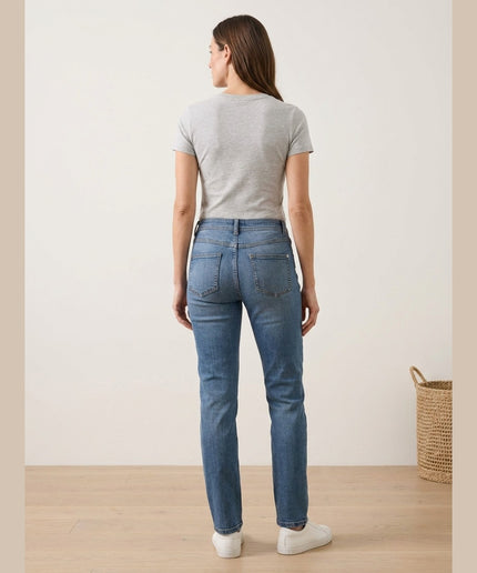 Xhinse Slim-Fit Midblue Denim për Femra - Model Back