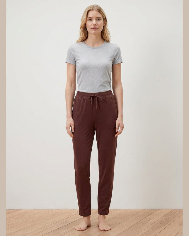 Pantallona pizhame të kafta për Femra - Model Front