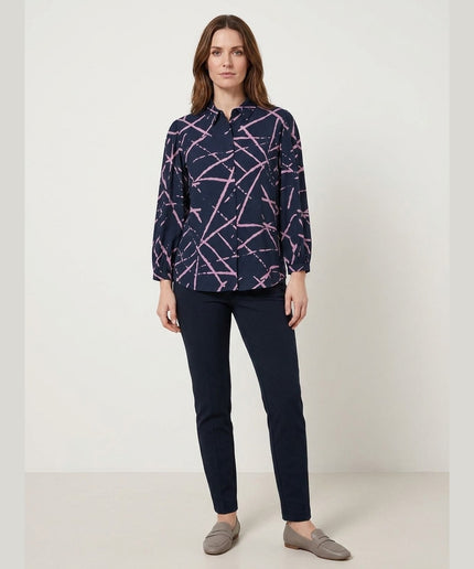 Këmishë Bluzë E Kaltër e Errët me Print Livando për Femra - Model Front