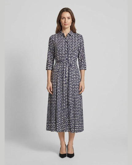 Fustan Këmishë Kaltër i Errët-Krem për Femra - Model Front