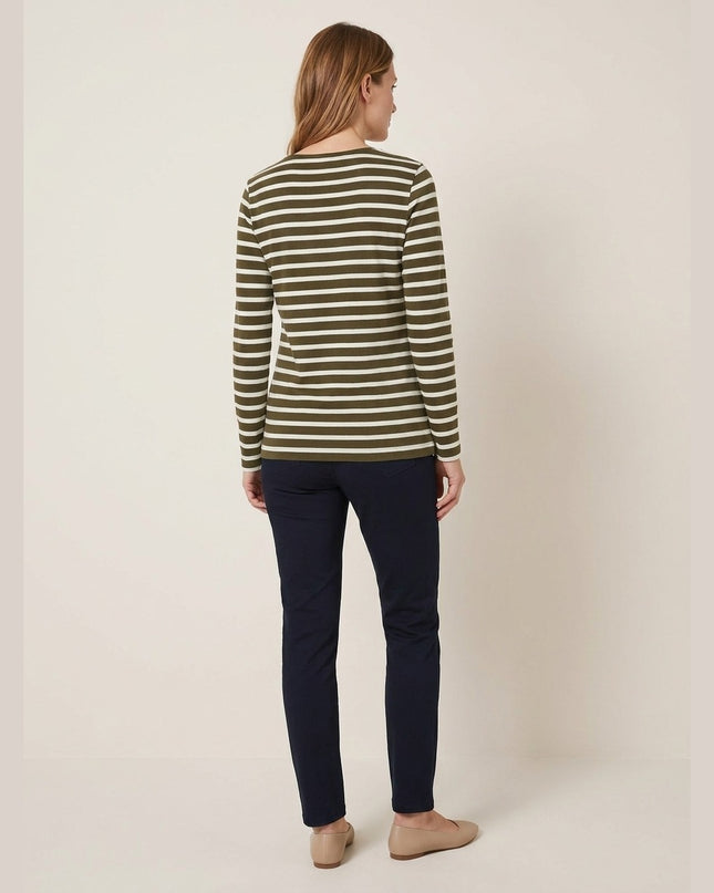Maicë me mëngë të gjata me vija kaki-krem për Femra - Model Back