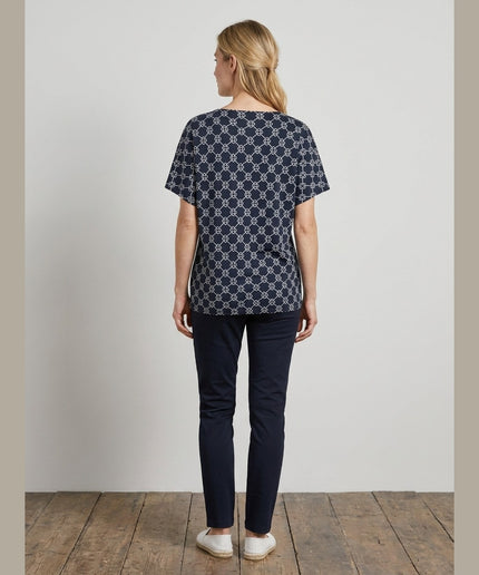 Bluzë e kaltër e errët me print minimal për Femra - Model Back
