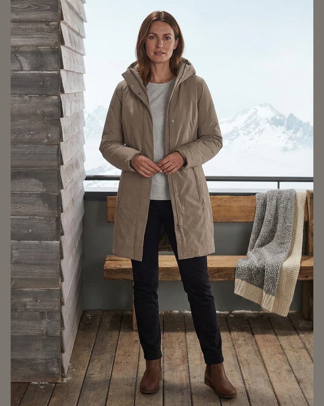 Pallto termo taupe për Femra - Model Front