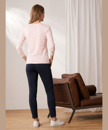 Maicë me mëngë të gjata me vija rozë dhe të bardha për Femra - Model Back