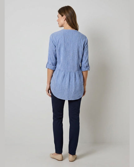 Bluzë e gjatë me vija blu e bardhë për femra - Model Back