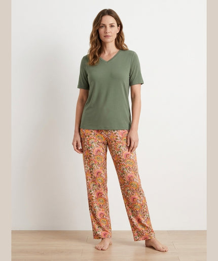 Pizhama ulliri me print me lule për Femra - Model Front