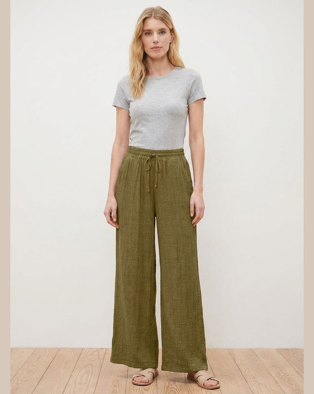 Pantallona ngjyrë ulliri për Femra - Model Front