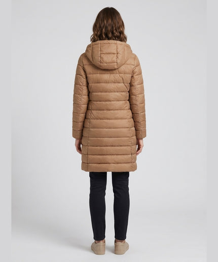 Pallto me tegela dhe kapuç bezhë për Femra - Model Back