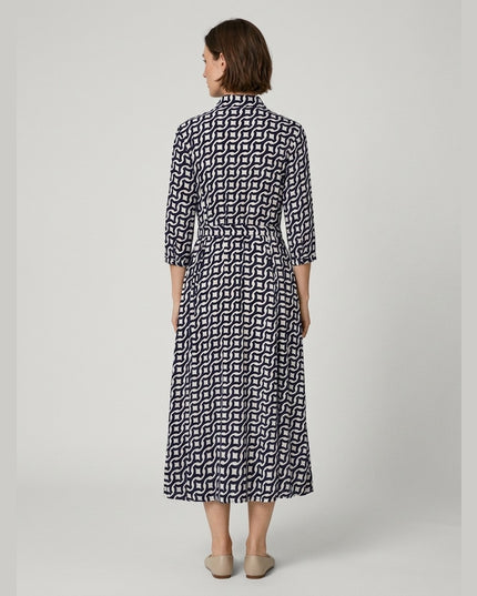Fustan Këmishë Kaltër i Errët-Krem për Femra - Model Back