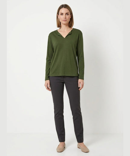 Bluzë këmishë ngjyrë ulliri për Femra - Model Front