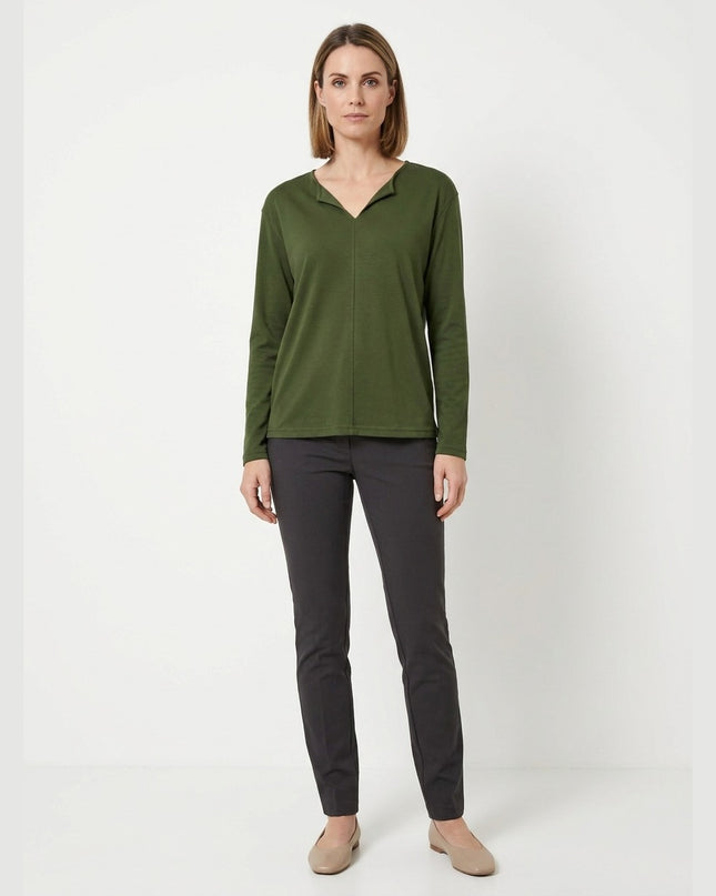 Bluzë këmishë ngjyrë ulliri për Femra - Model Front