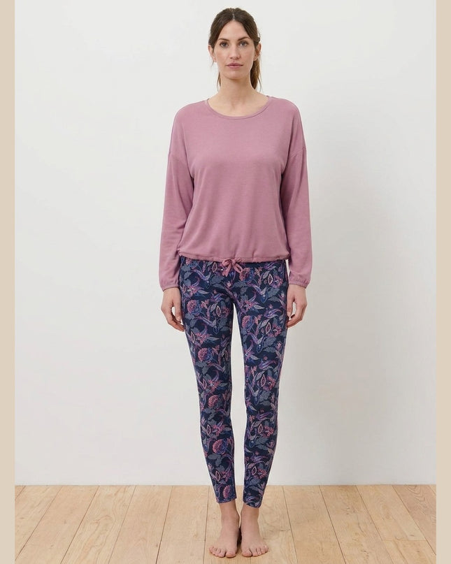 Pizhame me Leggings rozë e mbyllur dhe kaltër e mbyllur për Femra - Model Front