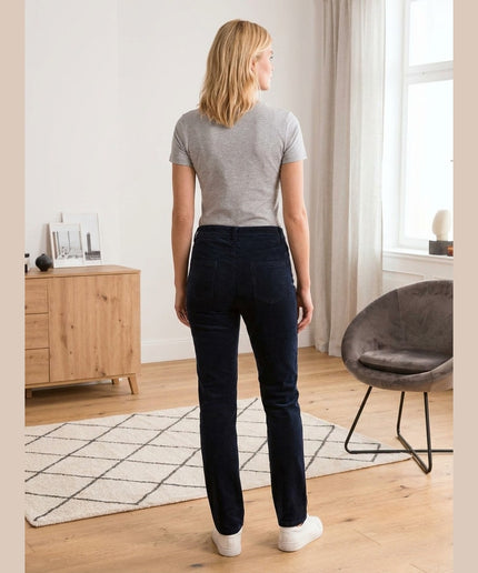 Pantallona kadife të kaltër të mbyllur për Femra - Model Back
