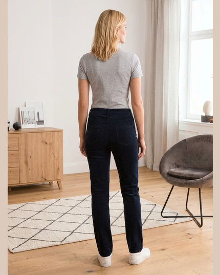 Pantallona kadife të kaltër të mbyllur për Femra - Model Back