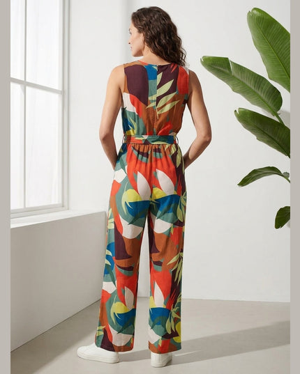 Jumpsuit print me gjethe me shumë ngjyra për Femra - Model Back