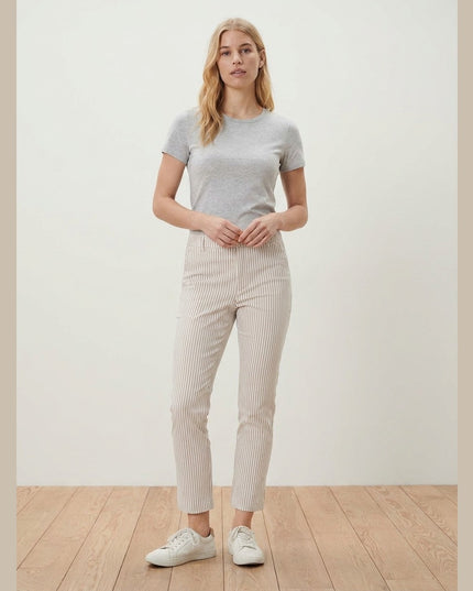 Pantallona Stretch-Twill me Vija Krem-Bardhë e Bezhë për Femra - Model Front