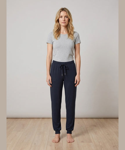 Pantallona pizhame të kaltra të errëta për Femra - Model Front