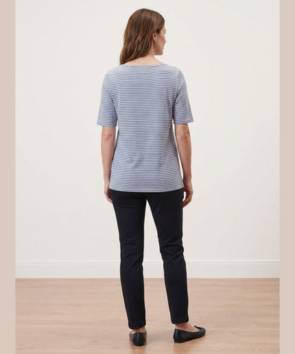 Maicë me vija e bardhë me vija të kaltra kobalt për Femra - Model Back