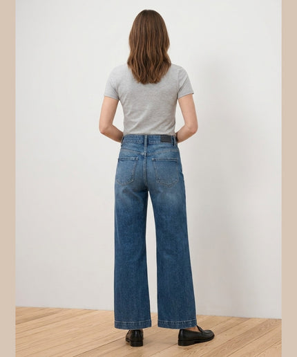 Xhinse Wide Leg Mid Blue Denim për Femra - Model Back