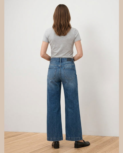 Xhinse Wide Leg Mid Blue Denim për Femra - Model Back