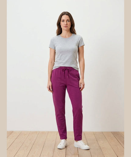 Pantallona tuta ngjyrë manaferre për Femra - Model Front