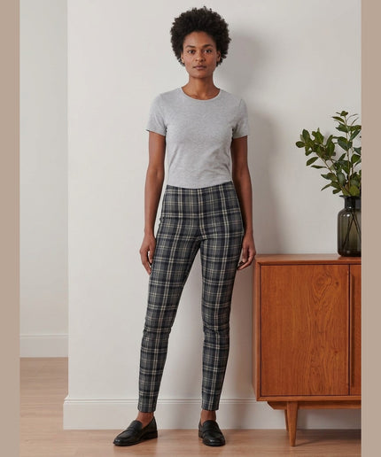 Pantallona Stretch me Karro Gri-Zezë për Femra - Model Front