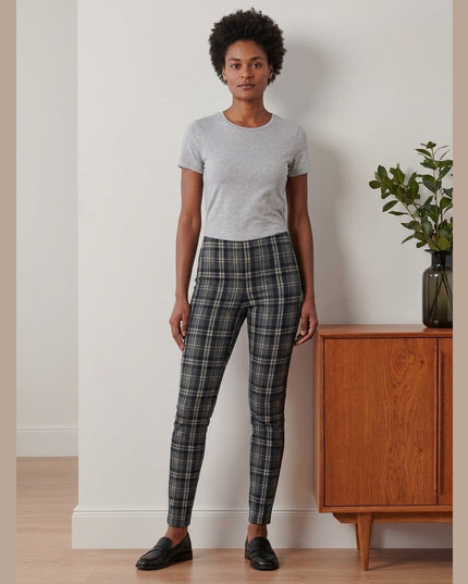 Pantallona Stretch me Karro Gri-Zezë për Femra - Model Front