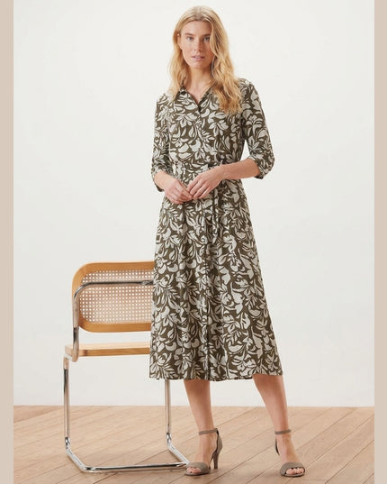 Fustan këmishë Haki me print krem për Femra - Model Front