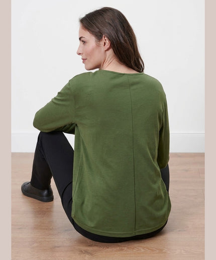 Bluzë këmishë ngjyrë ulliri për Femra - Model Back