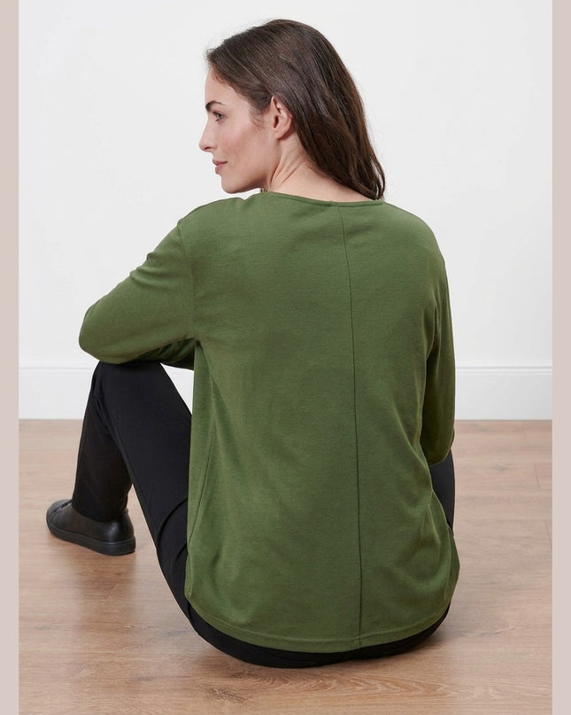 Bluzë këmishë ngjyrë ulliri për Femra - Model Back