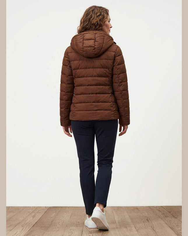 Jakne me tegela me kapuç ngjyrë konjak për Femra - Model Back