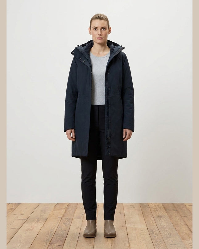 Pallto termo e kaltër e errët për Femra - Model Front
