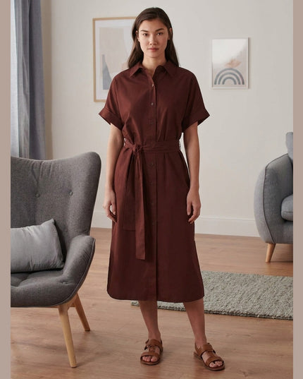 Fustan këmishë Terrakotë për Femra - Model Front