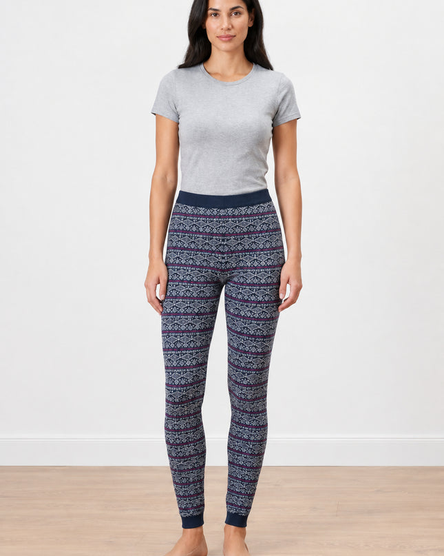 Leggings me thurje të kaltra të mbyllëta me motive për Femra - Model Front