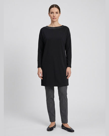 Fustan me mëngë të gjata i zi për Femra - Model Front