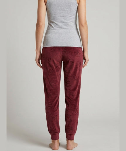 Pantallona pizhame prej veluri bordo me model yjesh për Femra - Model Back