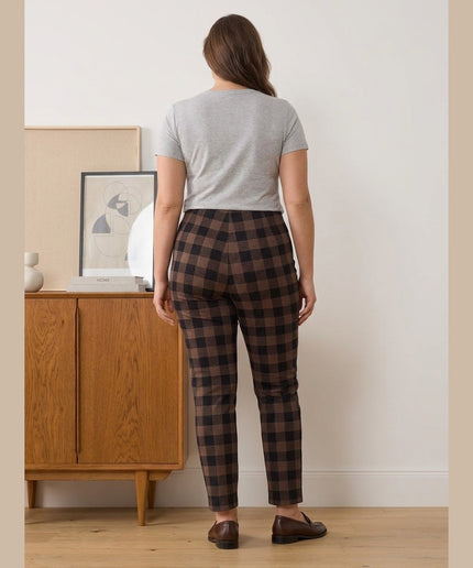 Pantallona Stretch me karro kafe dhe të zeza për Femra - Model Back