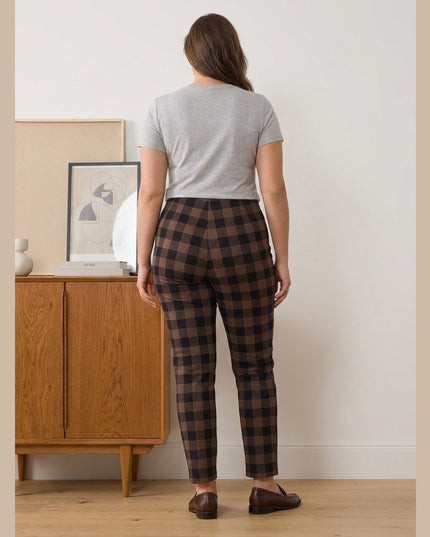 Pantallona Stretch me karro kafe dhe të zeza për Femra - Model Back
