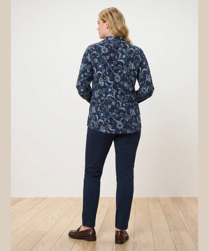 Bluzë këmishë e kaltër e mbyllur me print për Femra - Model Back