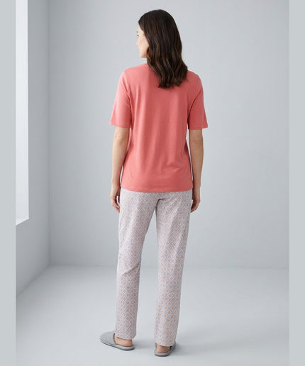 Pizhama 7/8 kajsi dhe krem për Femra - Model Back